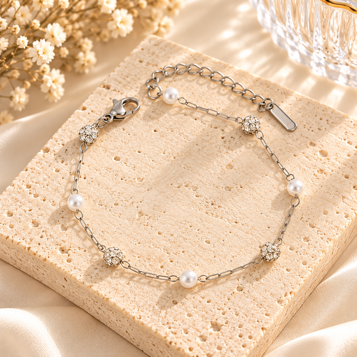 Pearl & Sparkle Silver Bracelet