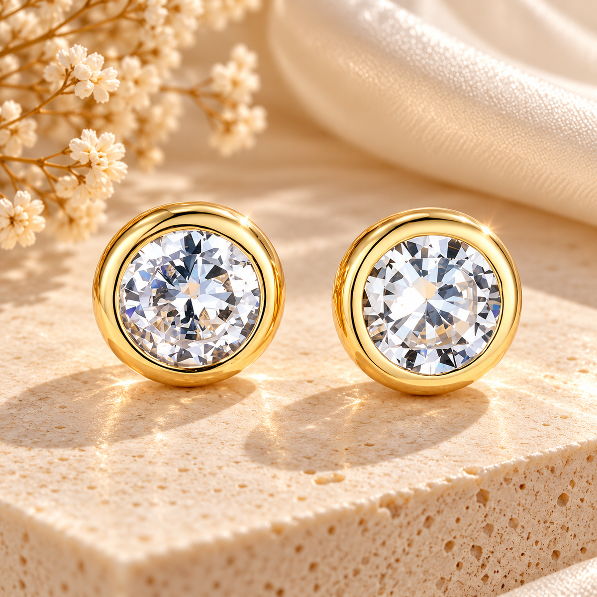 Classic Sparkle Zirconia Stud Earrings – 18K Gold Plated