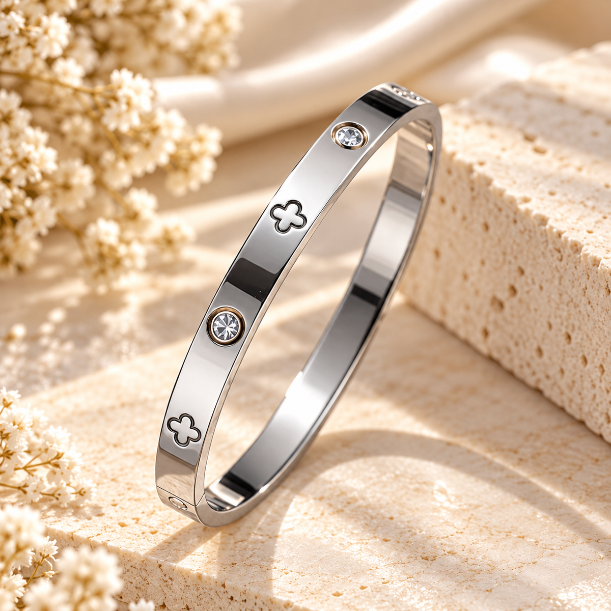 Clover & Sparkle Silver Bangle