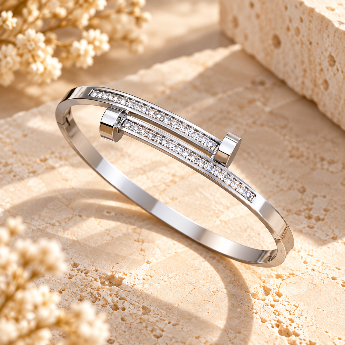Sparkling Nail-Inspired Bangle – Gold & Silver