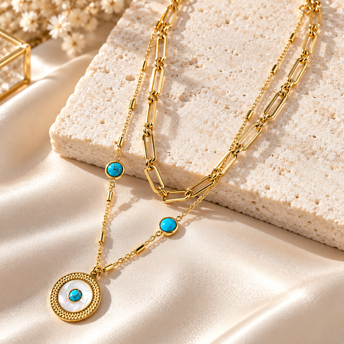 Turquoise Medallion Layered Necklace