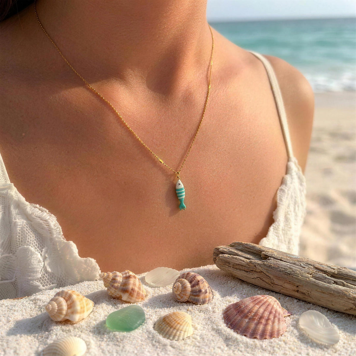 Dainty Summer Fish Necklace – Teal