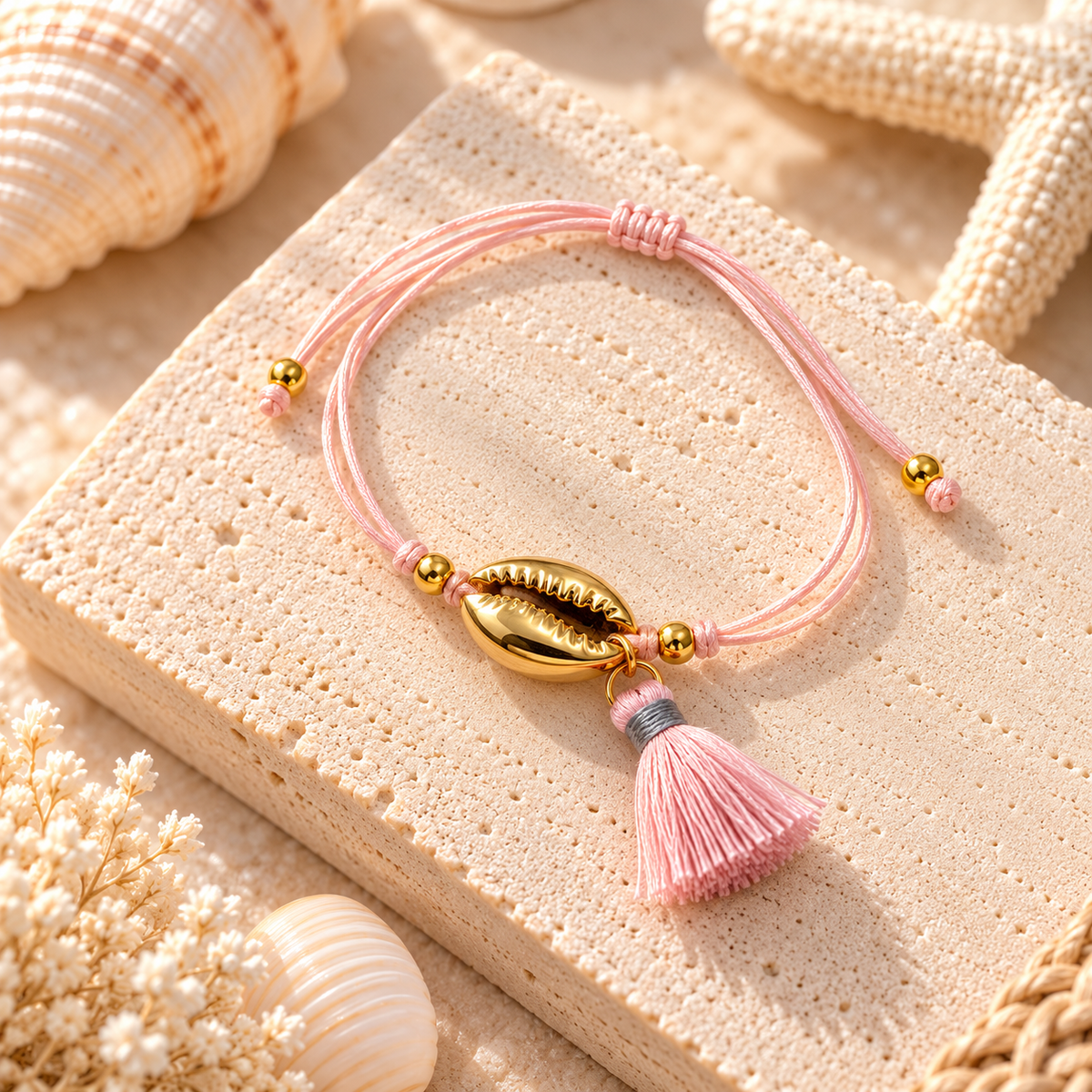 Coastal Cowrie Shell Tassel Bracelet