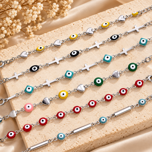 Silver Evil Eye Charm Bracelet – Choose Your Style