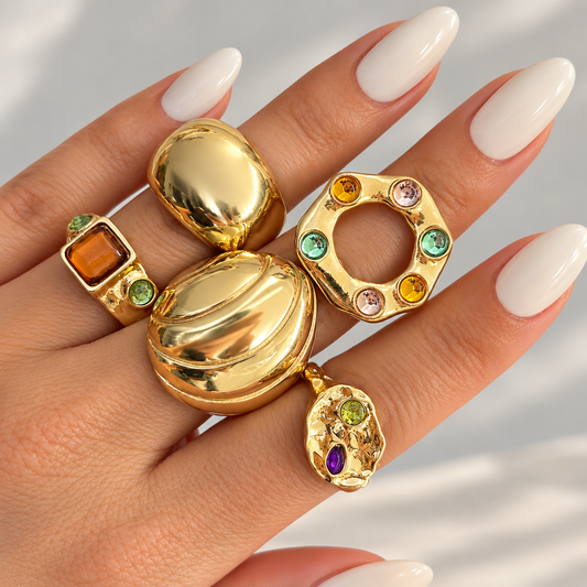 Modern Gemstone Statement Ring Set