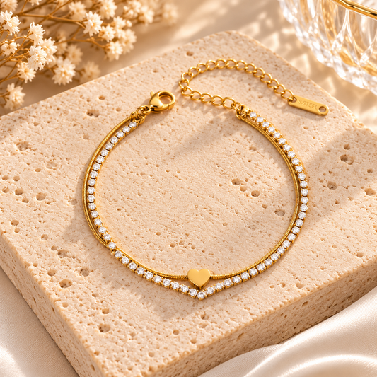 Sweetheart Sparkle Double Chain Bracelet – Gold