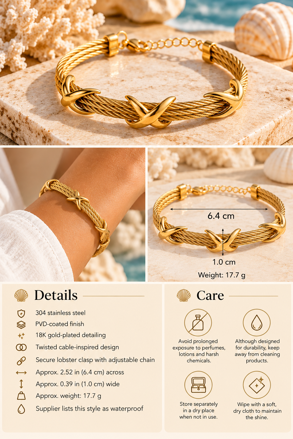 Twisted Cable Open Cuff Bracelet