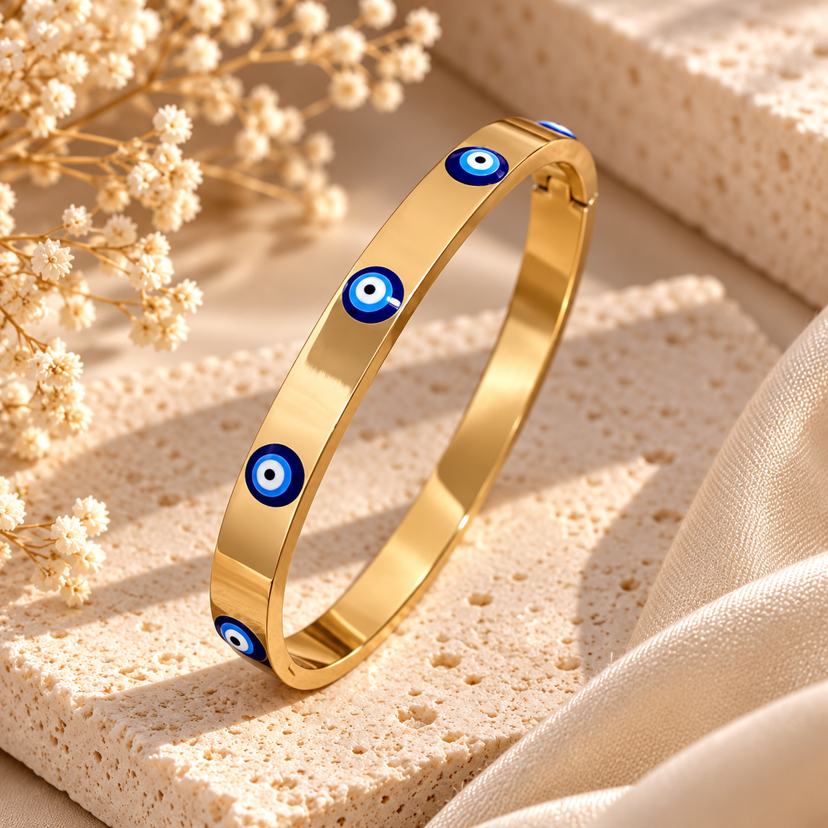 Blue Evil Eye Gold Bangle