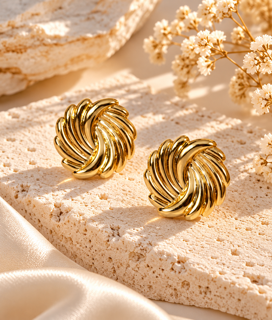 Golden Swirl Statement Stud Earrings
