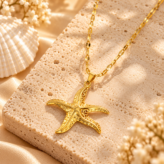 Golden Starfish Pendant Necklace