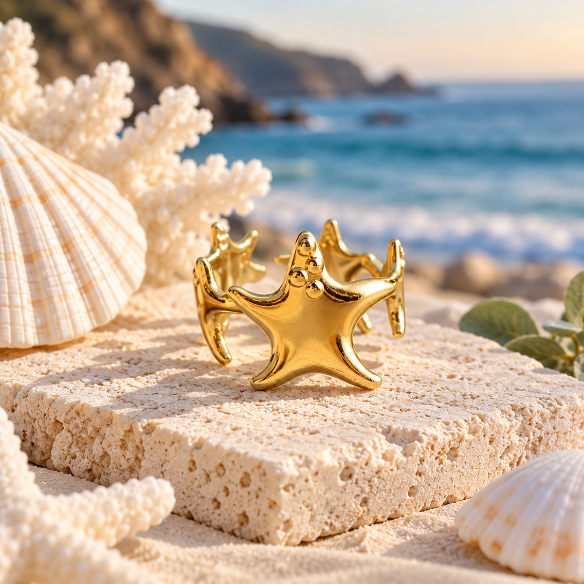Multi-Starfish Coastal Statement Ring – Gold & Silver