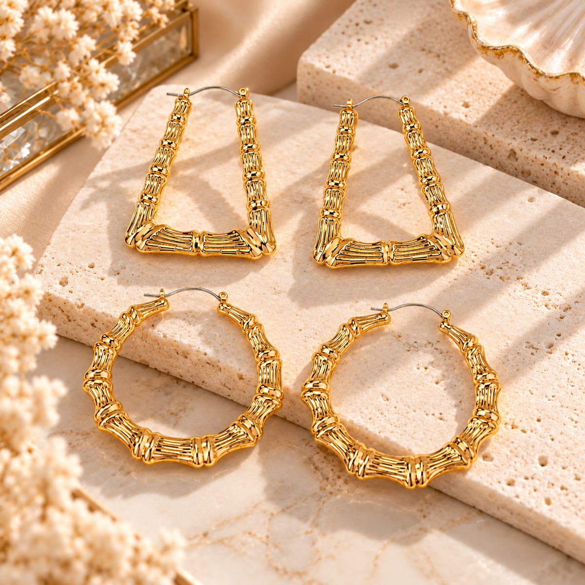 Geometric Textured Hoop Earrings set