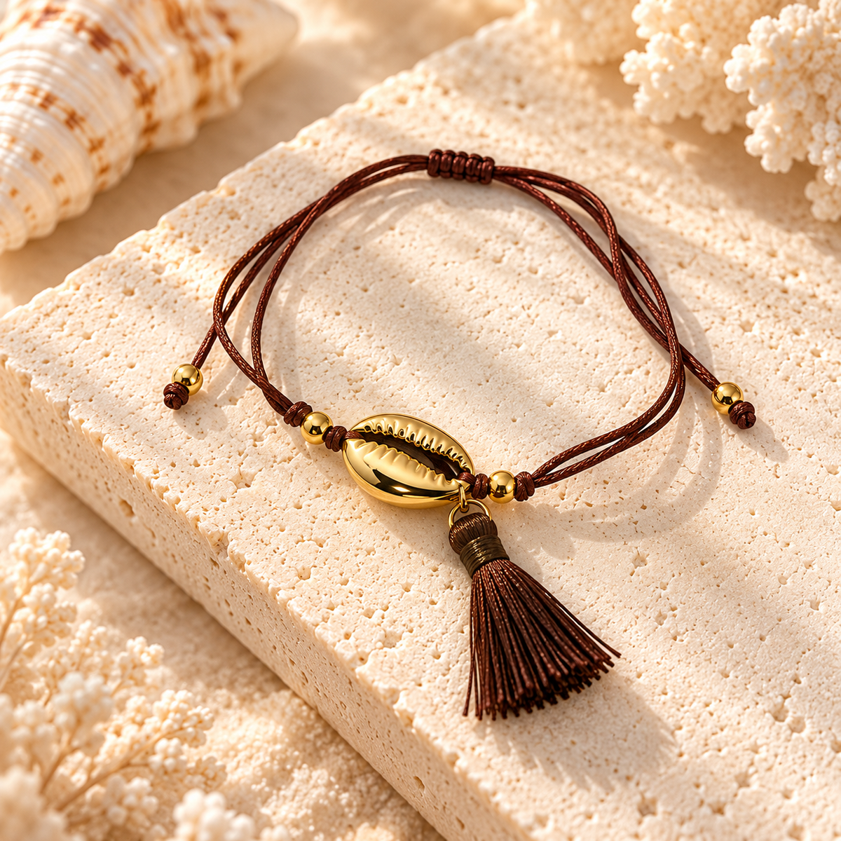 Coastal Cowrie Shell Tassel Bracelet