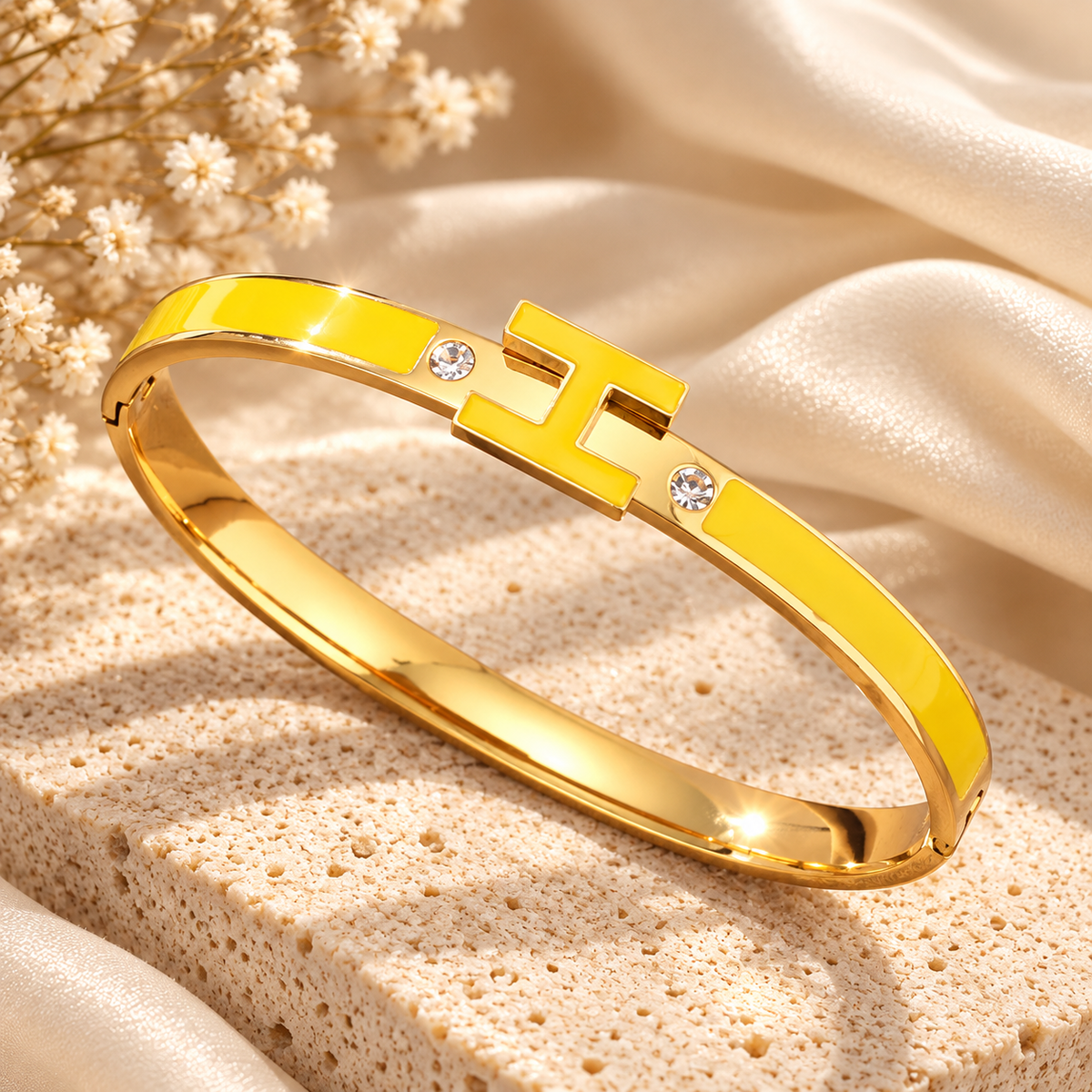 Enamel "H" Initial Bangle with Crystal Accents
