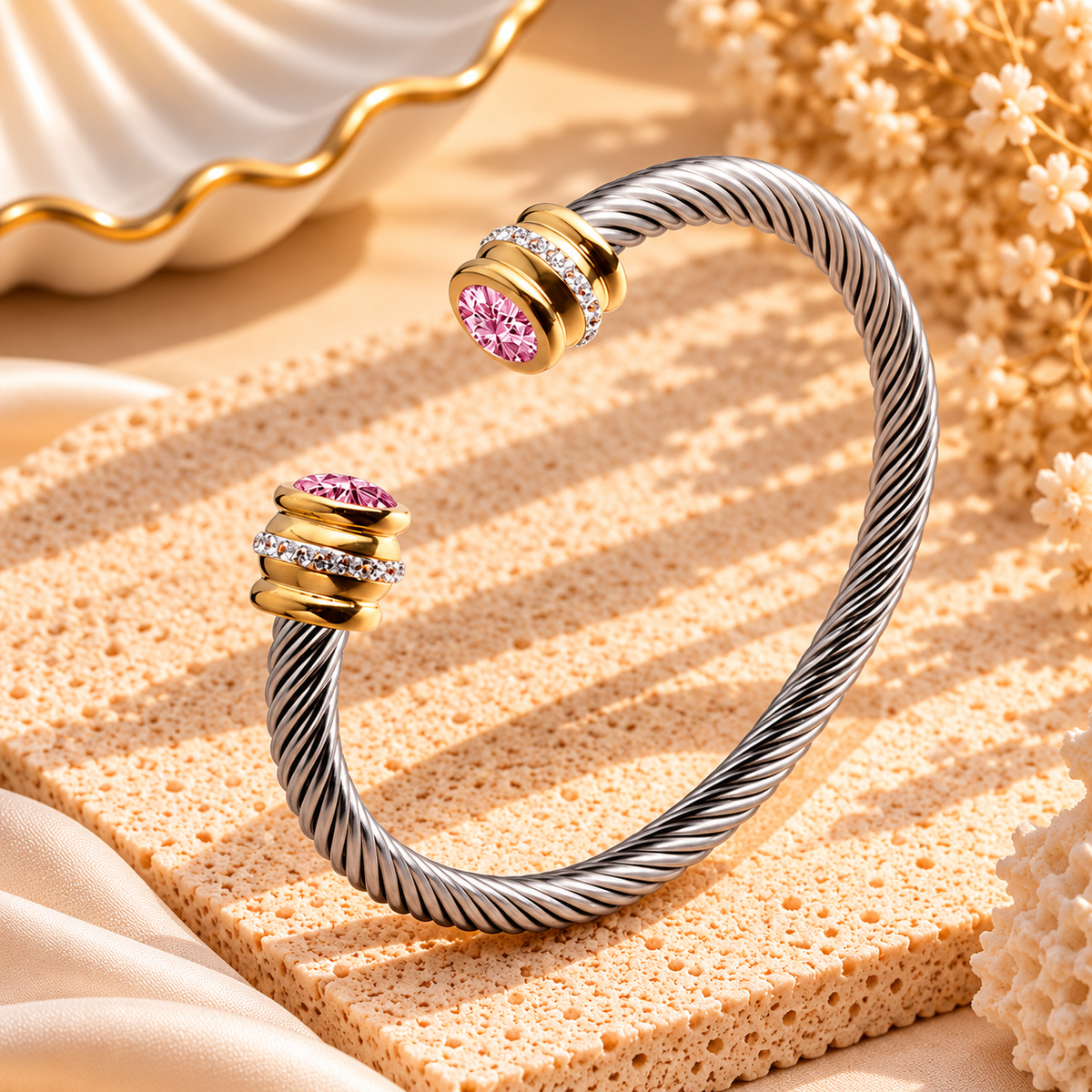 Two-Tone Birthstone Cable Bracelet