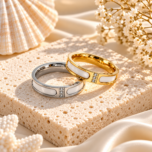 Luminous Shell & Sparkle Ring – Gold & Silver