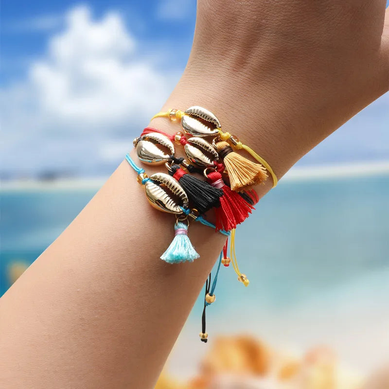 Coastal Cowrie Shell Tassel Bracelet
