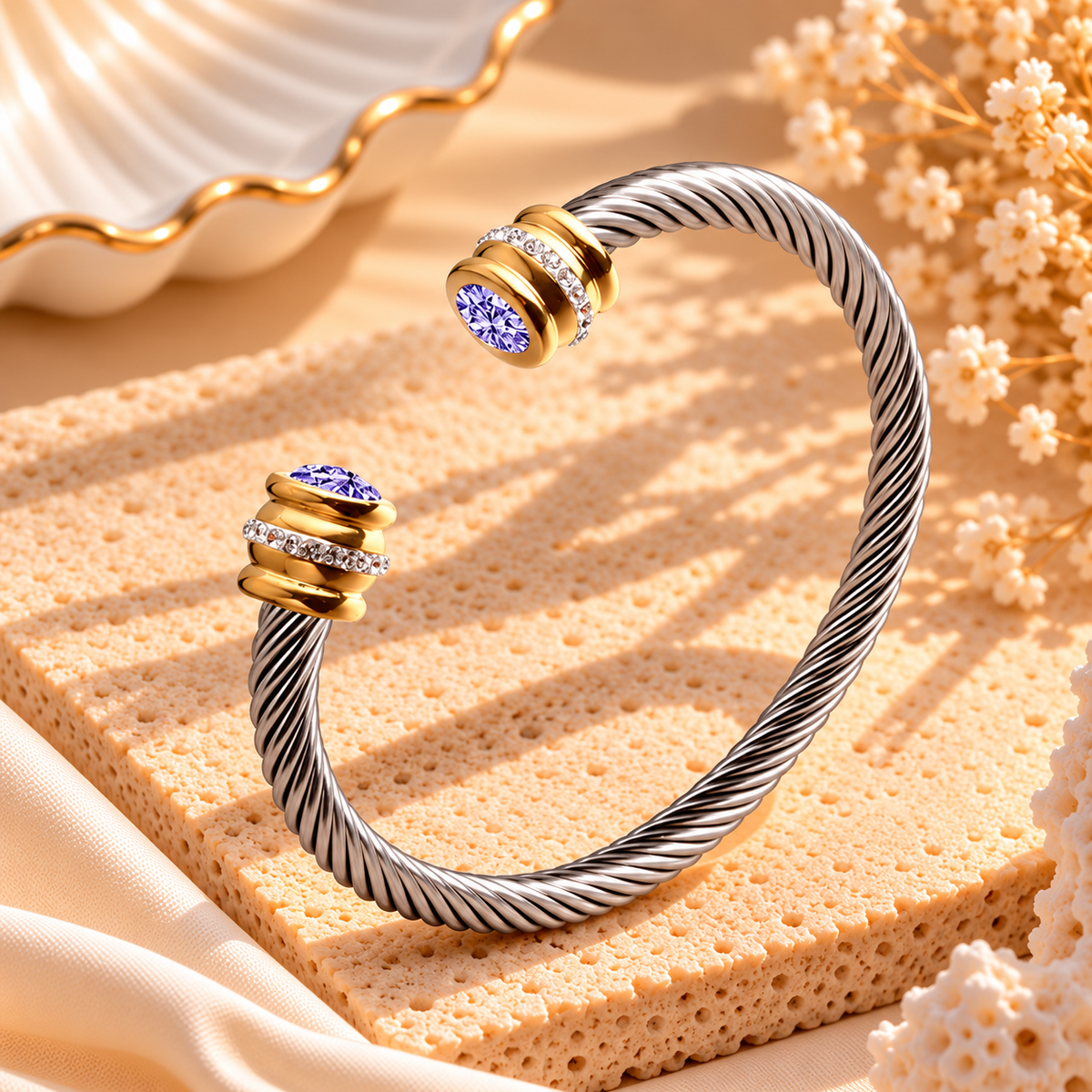 Two-Tone Birthstone Cable Bracelet