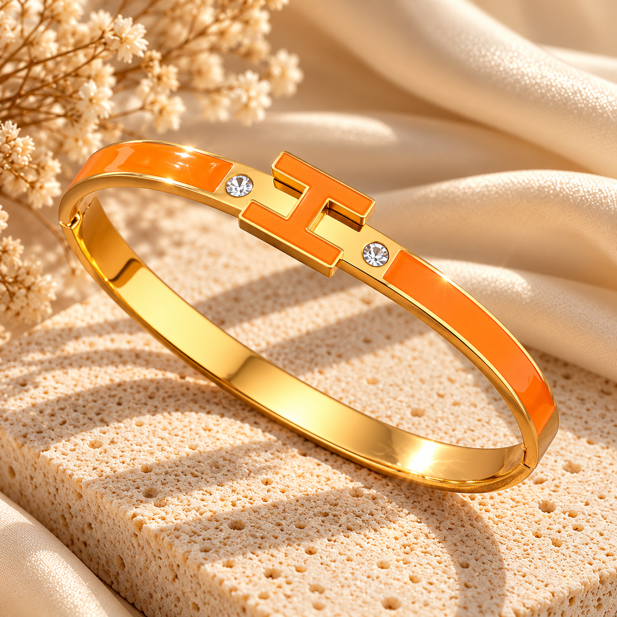 Enamel "H" Initial Bangle with Crystal Accents