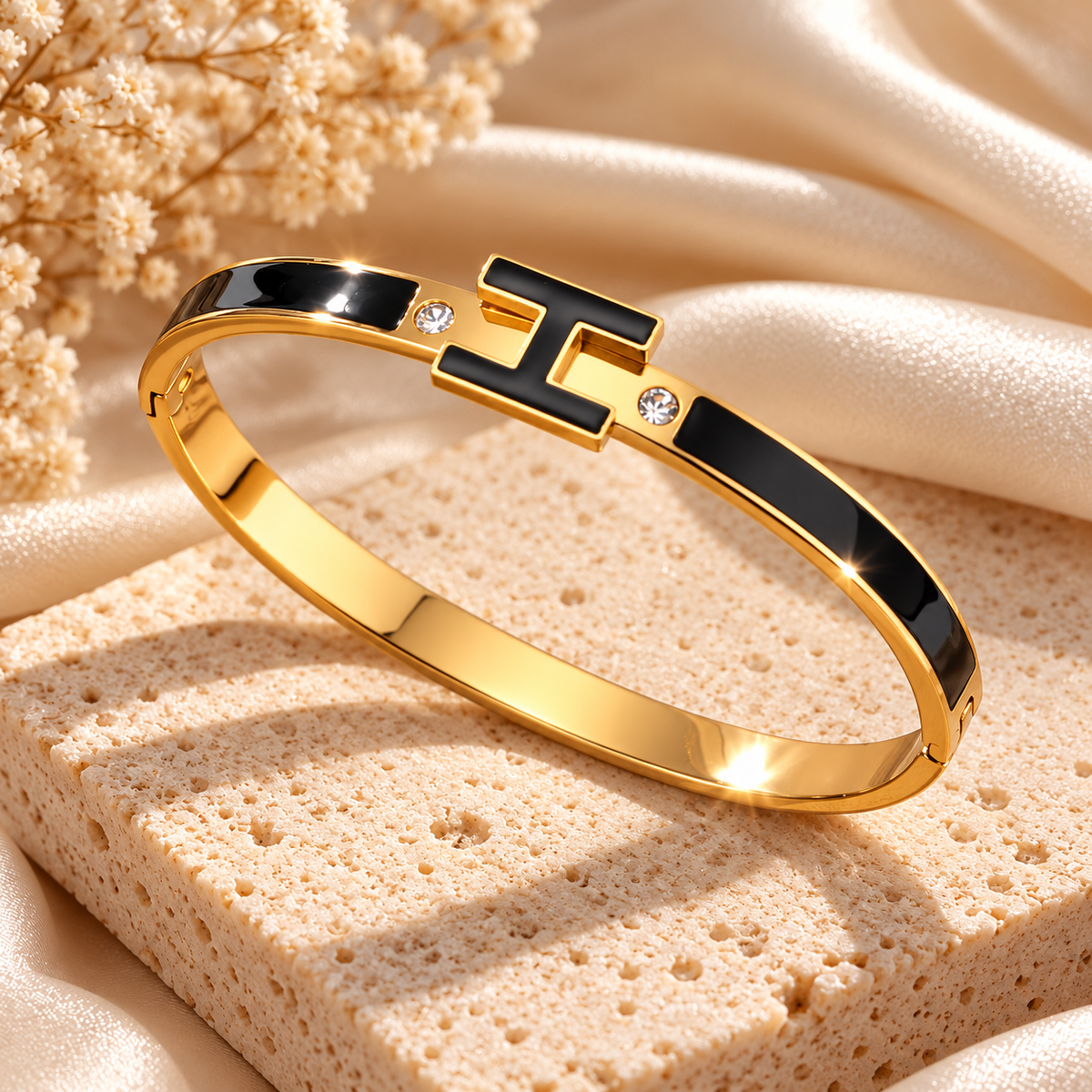 Enamel "H" Initial Bangle with Crystal Accents