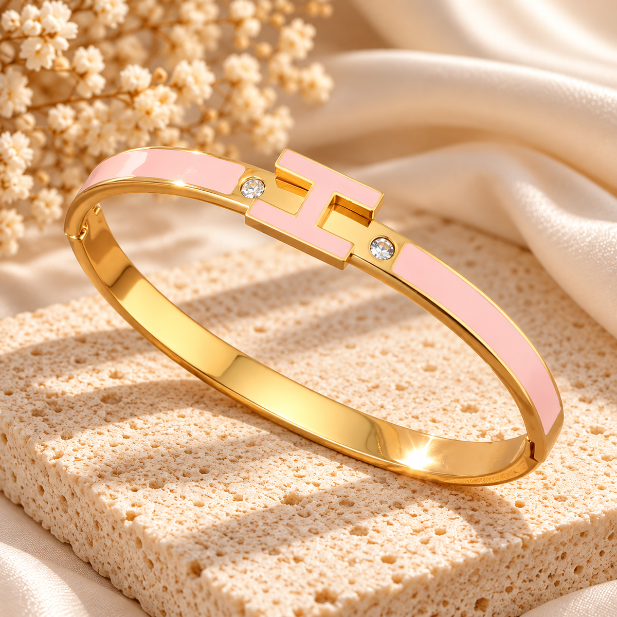 Enamel "H" Initial Bangle with Crystal Accents