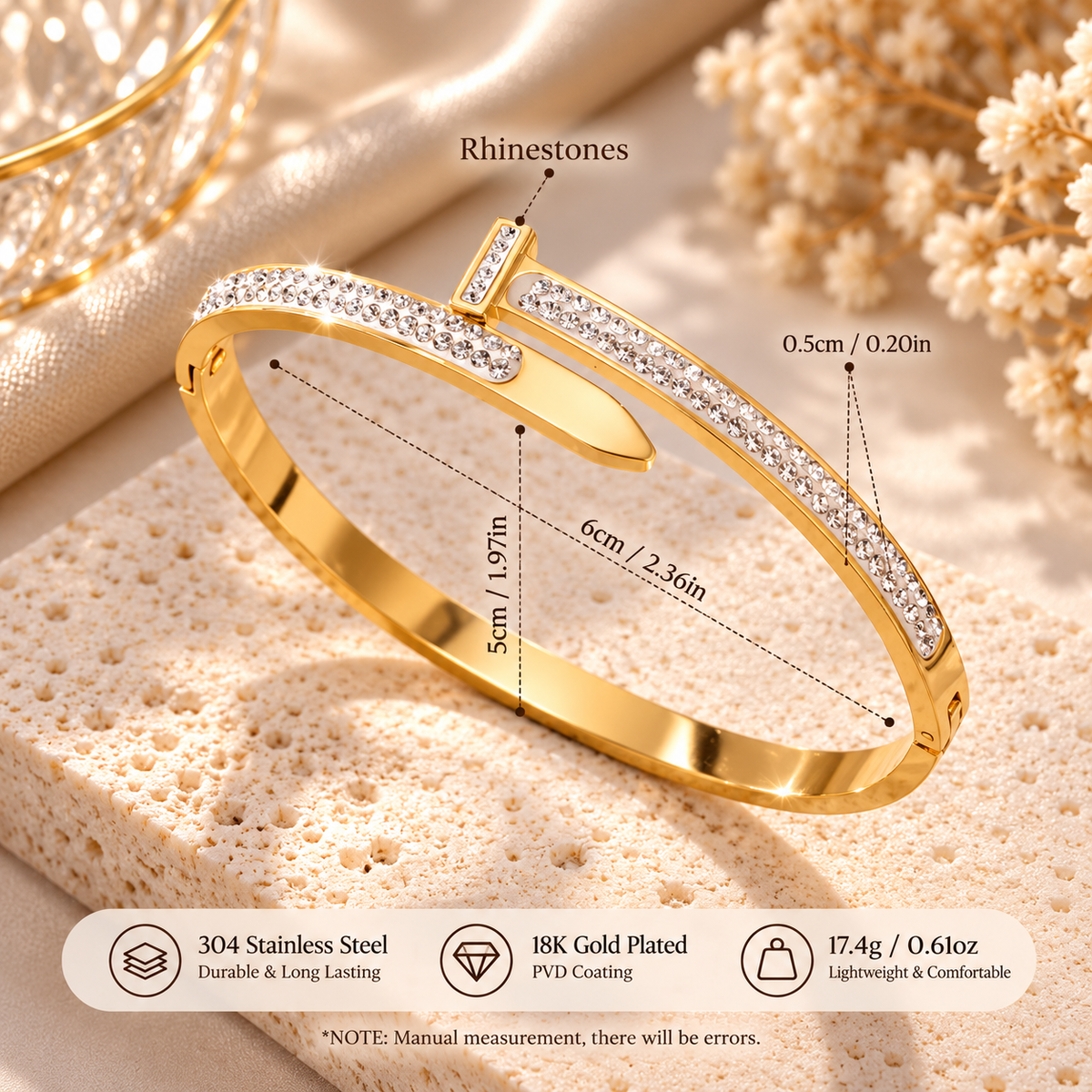Sparkling Nail-Inspired Rhinestone Bangle