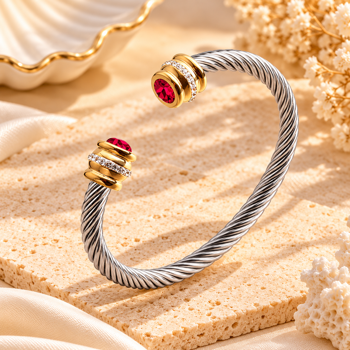 Two-Tone Birthstone Cable Bracelet