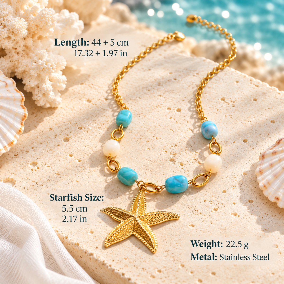 Turquoise Starfish Coastal Necklace
