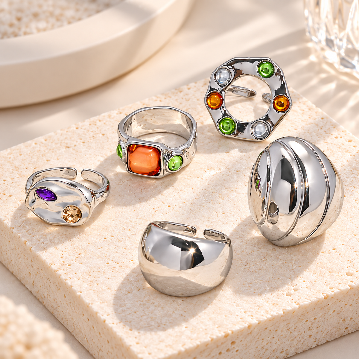 Modern Gemstone Statement Ring Set