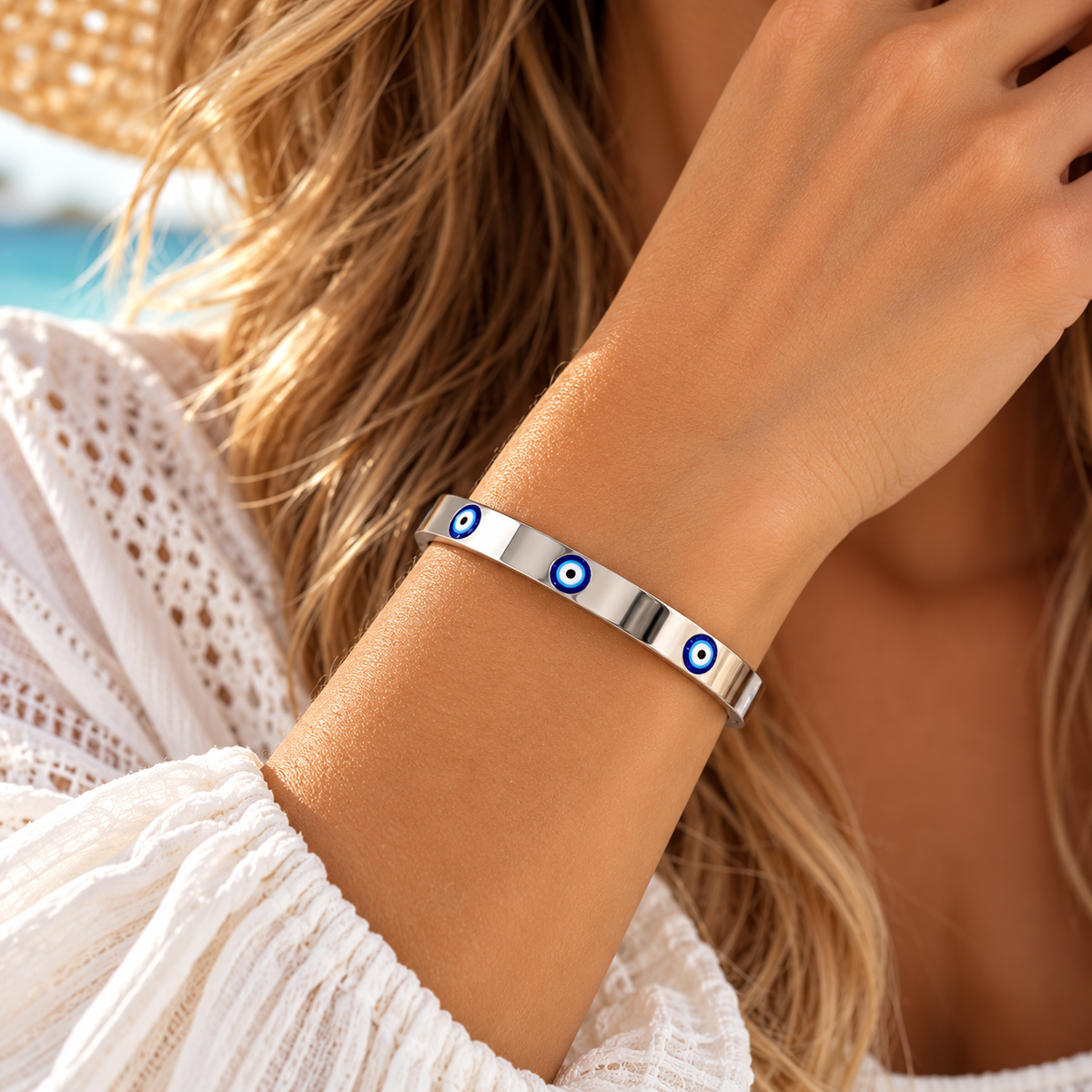 Blue Evil Eye Gold Bangle