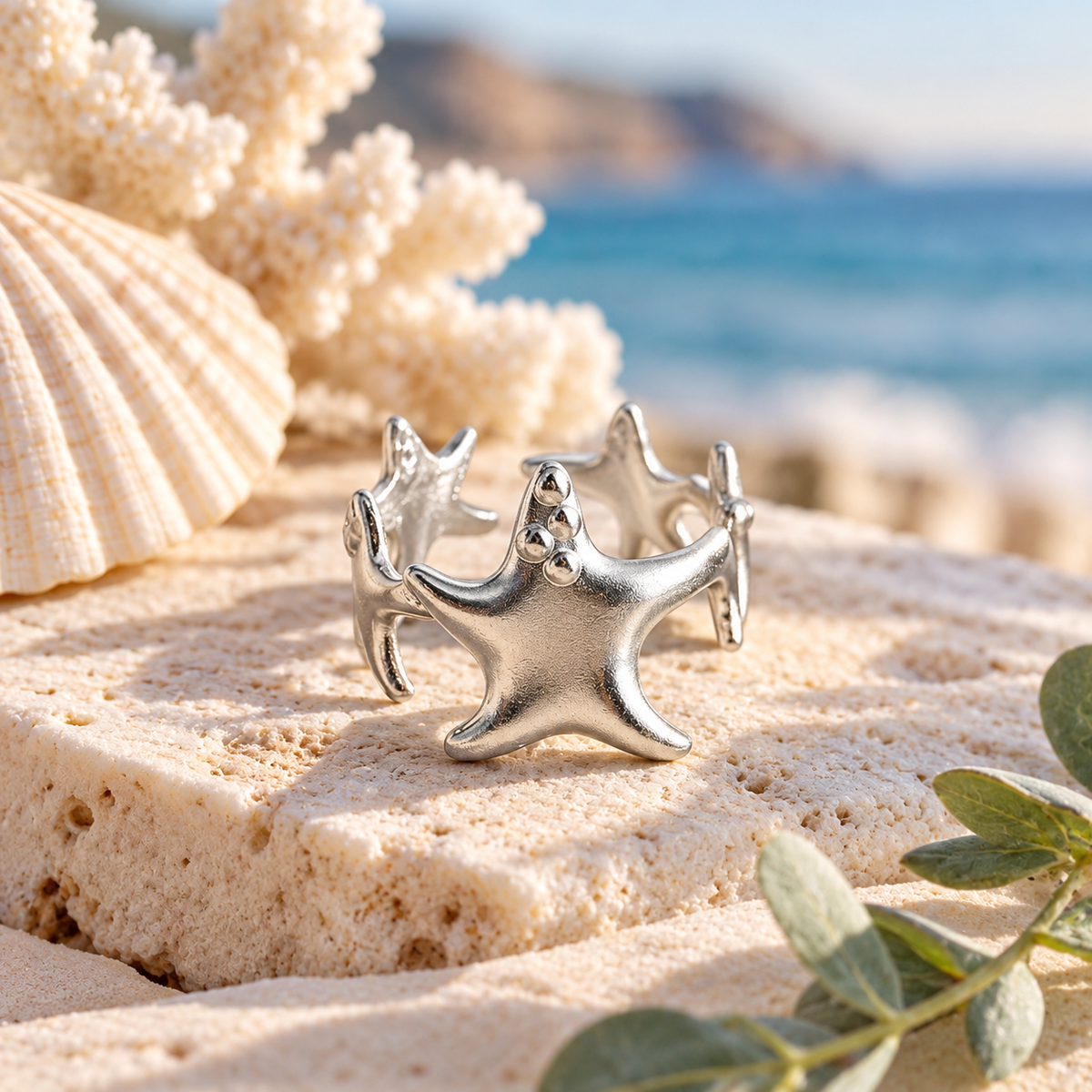 Multi-Starfish Coastal Statement Ring – Gold & Silver