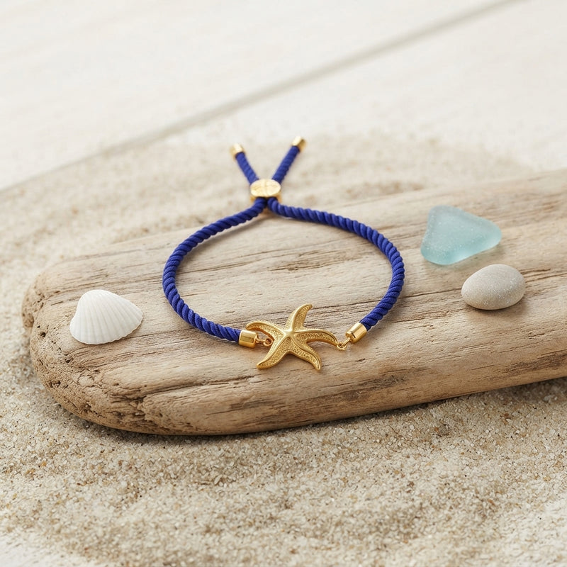 Dark blue starfish braided double-layer bracelet