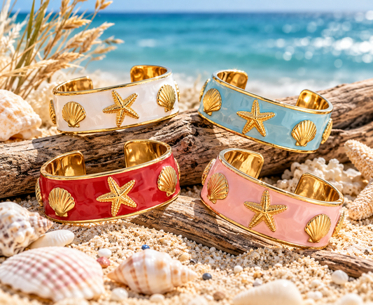 Starfish & Seashell Enamel Cuff