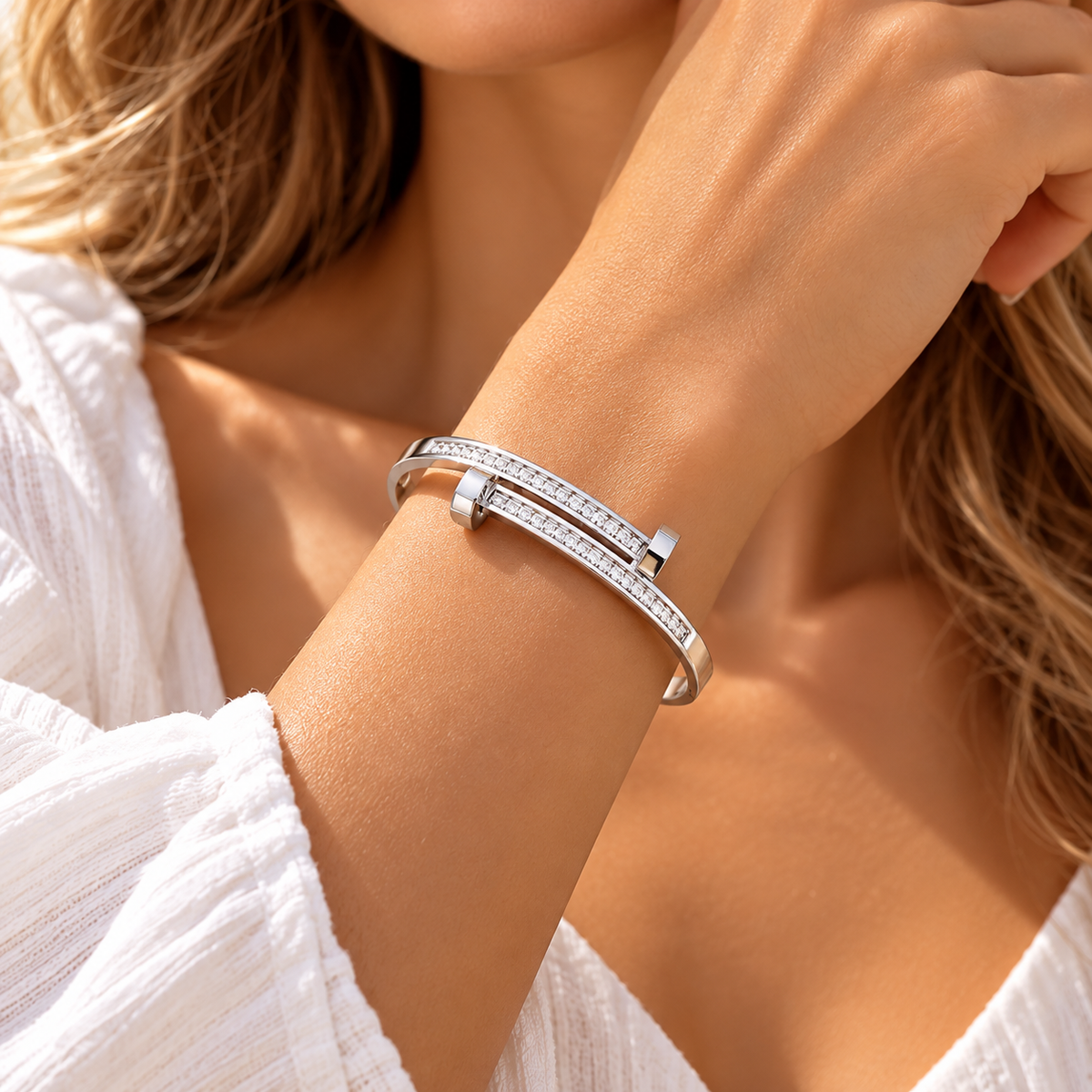 Sparkling Nail-Inspired Bangle – Gold & Silver