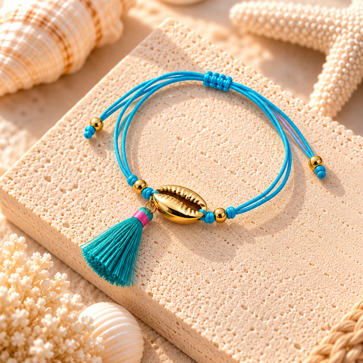 Coastal Cowrie Shell Tassel Bracelet