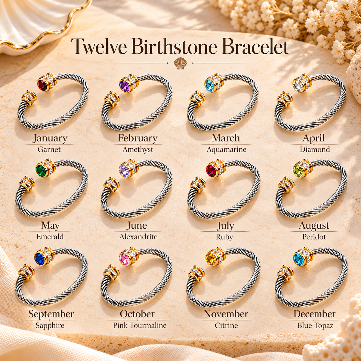 Two-Tone Birthstone Cable Bracelet
