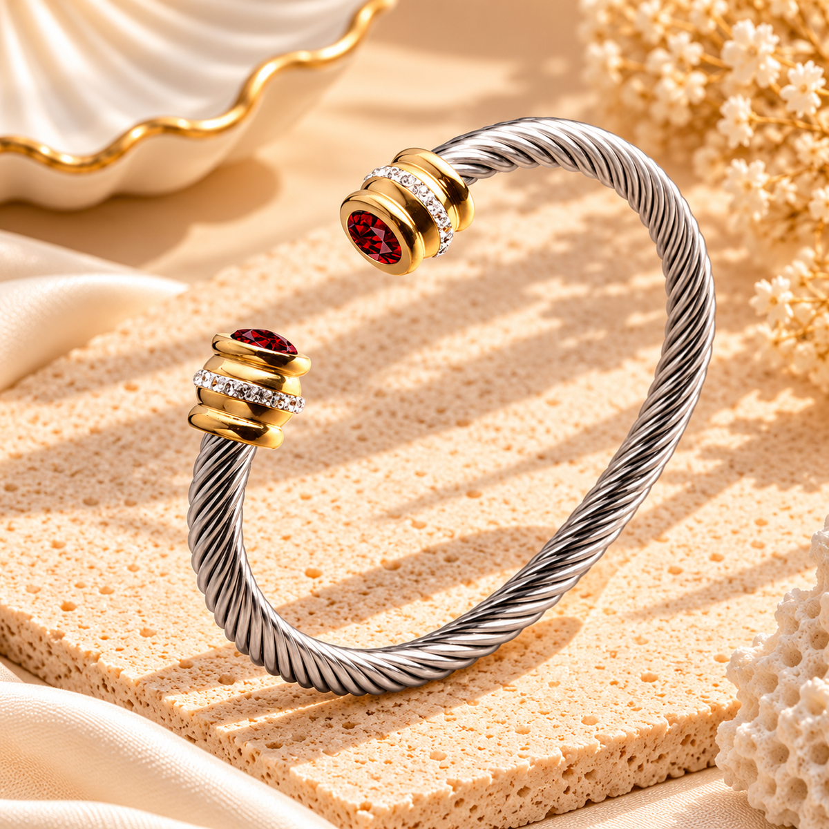 Two-Tone Birthstone Cable Bracelet