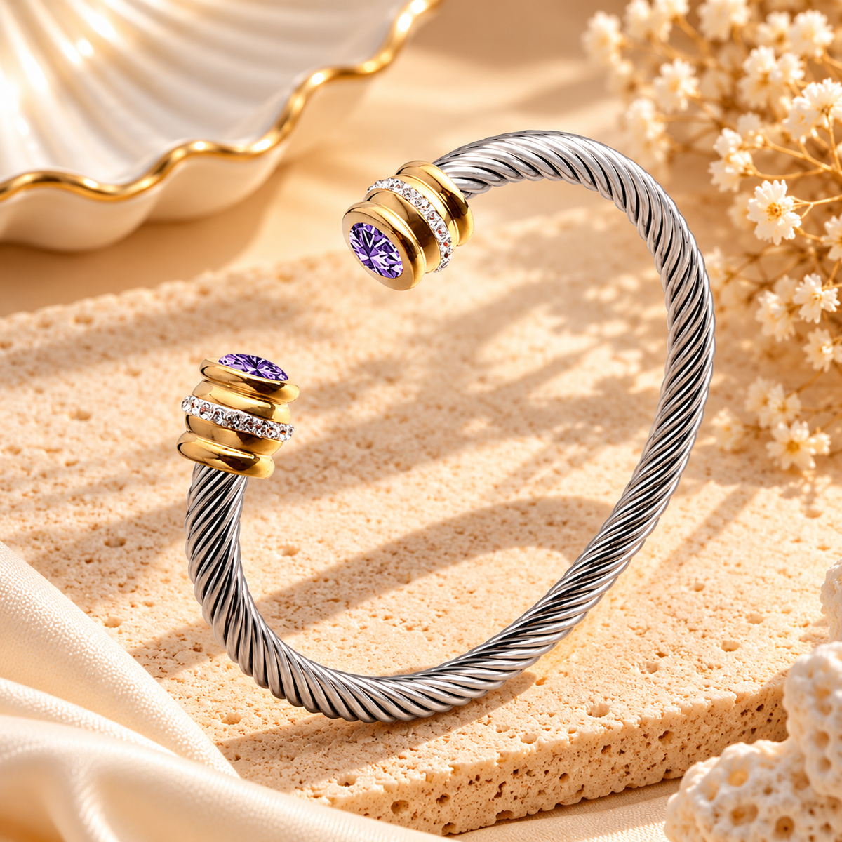 Two-Tone Birthstone Cable Bracelet