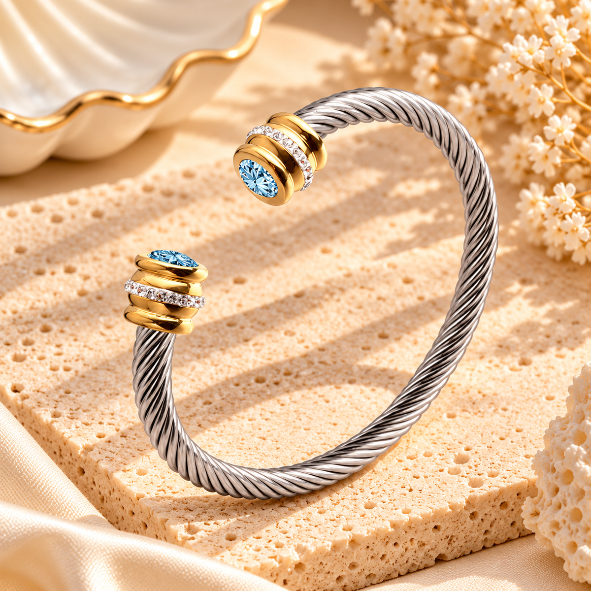 Two-Tone Birthstone Cable Bracelet
