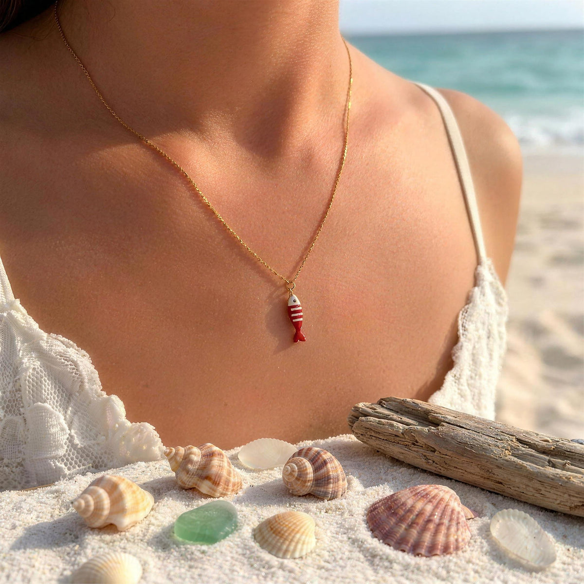 Dainty Summer Fish Necklace – Red