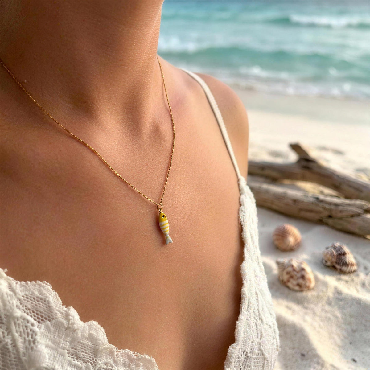 Dainty Summer Fish Necklace – Yellow