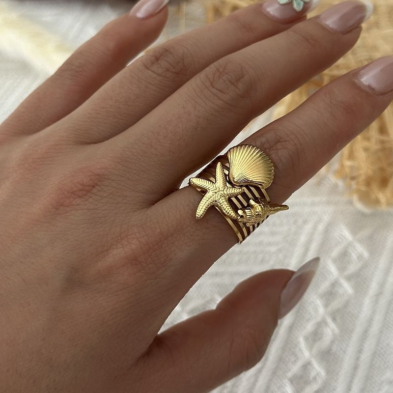 Starfish, Scallop & Shell Statement Ring – Coral & Cove