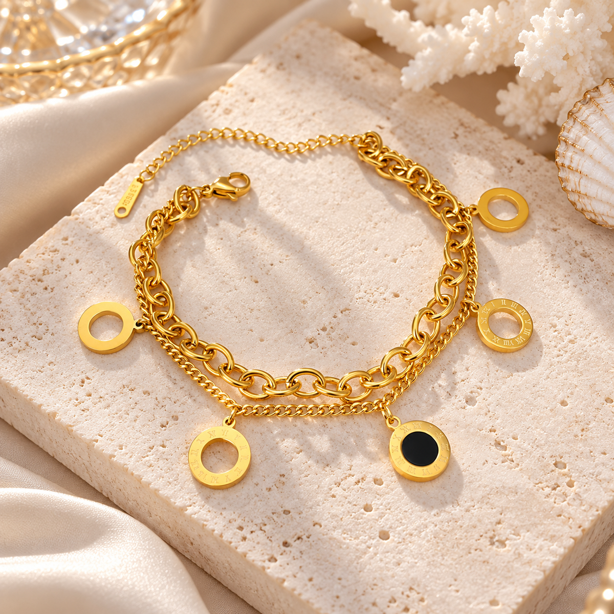 Golden Medallion Charm Bracelet