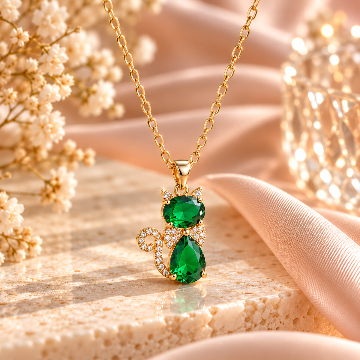 Colorful Crystal Cat Pendant Necklace