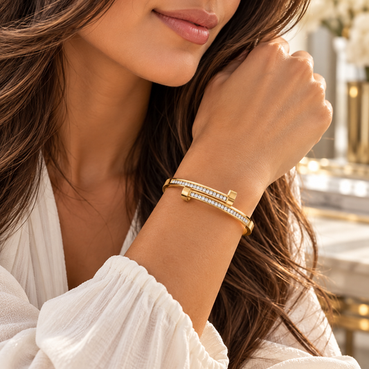 Sparkling Nail-Inspired Bangle – Gold & Silver